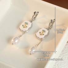 DIYCCPC Women's Fresh Hand-Painted White Background Botanical Print Chain Drop Earrings, Suitable For Daily Commute And Dating - Multicolor - View 2
