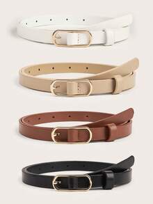 4pcs Women's Square Gold Buckle Thin Waist Belt Classic PU Leather Solid Color Vintage Decorative Simple Casual Belt, Suitable For Party, Date, Daily Wear - Multicolor - View 7