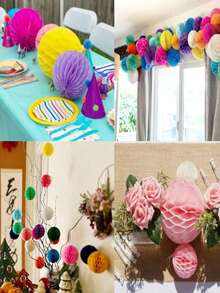 10/5 Stücke/Set 6-Zoll Papier-Wabenblumenbälle, dekorative Papier-Pompons, bunte hängende Blumenbälle, DIY-Papierbasteln, geeignet für Hochzeit, Party, Geburtstag, Versammlung, Heimdekoration - A - Übersicht 7