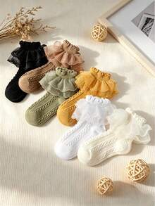 6雙嬰兒/幼兒/嬰兒襪，女童純色荷葉邊公主襪，網布透氣襪，春夏校園襪，舞蹈襪，適合生日禮物/返校舞蹈表演和日常穿著，適合0-12歲 - 彩色 - 查看 8
