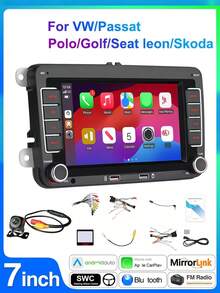 適用於 VW Golf MK5 MK6 Jetta Beetle Passat Sharan Tiguan Touran Seat Polo 的汽車收音機，支援無線 CarPlay 與 Android Auto，7 吋 VW 觸控螢幕主機 / 倒車顯影（可選），含 FM AM 收音機 - MP5 - 查看 11