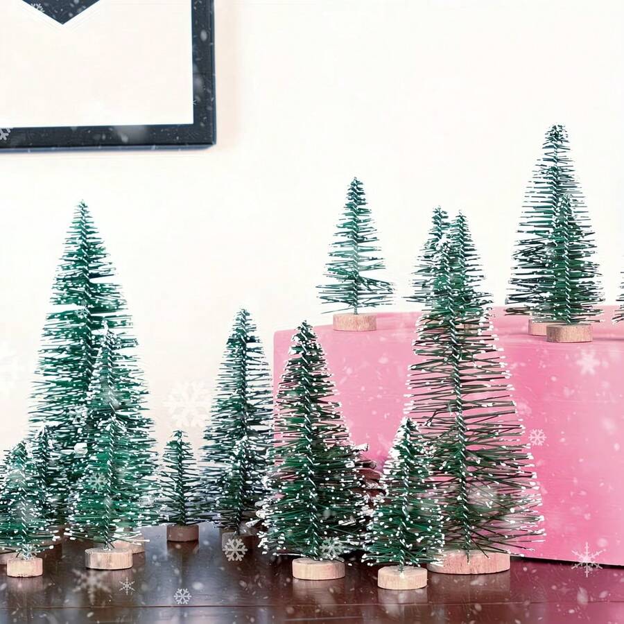 15pcs Artificial Christmas Bottle Brush Trees, 5 Sizes, With Base - Suitable For Holiday Tabletop Decor, DIY Crafts, Plastic Pine Tree Tabletop Decoration, For Christmas, New Year, Winter Party And Handicraft Making - Multicolor - View 1