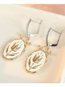 DIYCCPC Anting Jepit Oval Tulip Vintage, Enamel Putih dengan Bunga 3D, Cocok untuk Kencan dan Pemakaian Sehari-hari Wanita - Dua warna - View 9