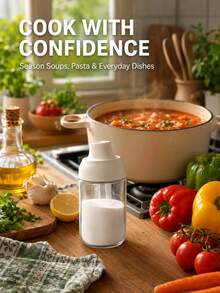 1pc Heat-Resistant Seasoning Jar With Built-In Spoon And Lid, Salt & Sugar Storage Organizer For Kitchen Cooking And Dining Table - White - View 4