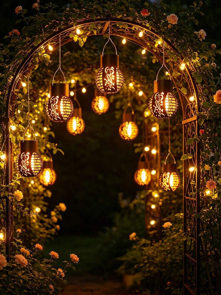 4pcs/1pc Outdoor 6LED/12LED Hanging Flame Ball Solar Lights, Waterproof Garden Decor Flame Lights, Suitable For Yard, Lawn, Garden, Window, Fence, Garage, Backyard Decorative Hanging Lighting - Multicolor - View 4