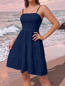 Vestido casual ajustable de unicolor para adolescentes (YY823) - Azul Marino - Ver 3