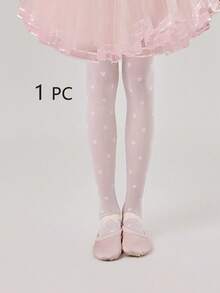 1/2pcs Cute Heart Print Sheer Mesh Ballet Tights, Daily Wear, Pantyhose, White/Black, Soft Dance Socks, Suitable For Toddler Girls, Back To School Season - Multicolor - View 12