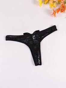 Best Seller, Bow Decor Fashion Elastic Breathable Sheer, Sexy T-Bottom Men'S Lace Sexy Thong Panties - Black - View 3
