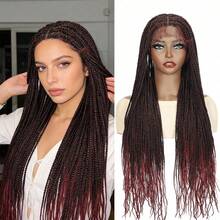 More Beautiful 360° HD Full Lace Knotless Braided Wigs For Women Box Braid Wig With Baby Hair Premium Synthetic Braided Lace Front Wigs Natural Black(Ombre Burgundy) - T1B/BUG - 查看 10