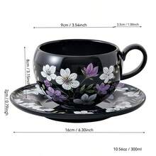 3件組復古花卉陶瓷咖啡杯與杯碟套裝 300ml 球形早餐馬克杯附禮盒，奢華復古拿鐵水杯，適合居家裝飾、婚禮與節日禮物 - 彩色 - 查看 4