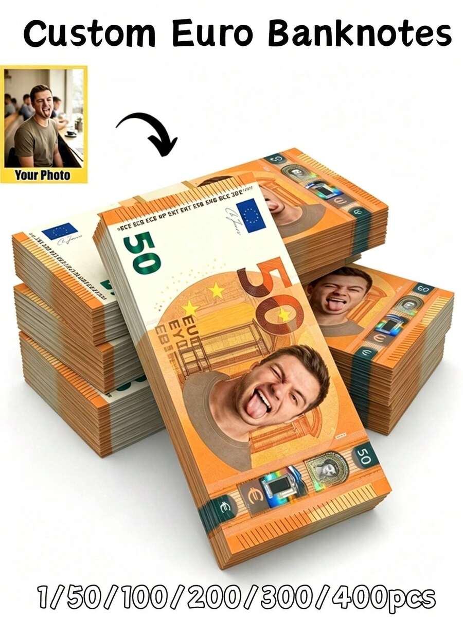 1/50/100/200/300/400 Sheets, Customized 100 Euro Banknotes, For Back To School Promotion, Back To School Promotion Funds, Fake Money/Your Face Banknotes, Campus Queen, Vote For Me, Toy Money, Personalized Euro, Bachelor Party - Multicolor 2 - View 1