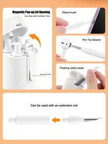 Multifunctional Mini Portable Cleaning Kit 5-In-1 Earphone Phone Charging Port Cleaning Tool Magnetic One-Click Pop-Up Storage Box Deep Cleaning Brush Set Suitable For AirPods Phone Laptop Camera - A - View 2