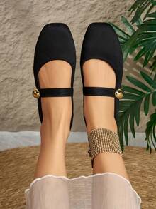 HFSHUNXY SunsoleShoes 2026 優雅女款瑪麗珍平底鞋，黑色，魔鬼氈設計，舒適百搭，休閒一腳蹬，單條魔鬼氈帶，適合情人節、母親節、婚禮、派對、辦公室及多種風格搭配 - 黑色 - 查看 5