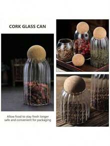 1pc Transparent Striped Glass Jar With Sealed Spherical Lid, Heat-Resistant And Moisture-Proof Food Storage Container For Coffee Beans, Spices, Salt, Dried Fruits, Herbal Tea And Desserts, Kitchen Storage Tool - Multicolor - View 7