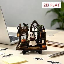 1pc Vintage Halloween Wooden Decor, Cute Ghost Chair Shaped Reading Ornament, Gothic Style Pumpkin & Bat Decoration, Suitable For Living Room, Kitchen Countertop And Party Decor - Multicolor - View 4