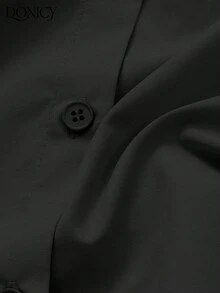 DONICY 女款純色翻領中袖襯衫，花瓣袖設計，時尚優雅上衣 - 黑色 - 查看 4