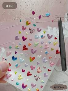 1 Set INS Sweet & Cool Colorful Heart Decorative Stickers, Striped, Leopard Print, Gradient Mini Heart Combination Rich Patterns, Macaron Color-Block Fresh Versatile, Suitable For Digital Shells, Office Supplies, Storage Box Decoration - Colorful Hearts - View 6