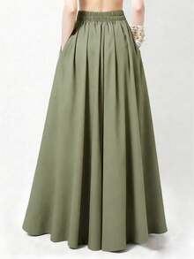Falda casual de unicolor para mujer, verano y primavera - Verde militar - Ver 3