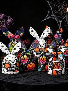 50 buah Kantong Hadiah Hantu Halloween, Kantong Hadiah Permen Telinga Kelinci, Dekorasi Meja Pesta Halloween, Cocok untuk Acara Kumpul dan Pesta Liburan, Kantong Hadiah Pesta Penyihir, Kantong Hadiah Halloween - Kantong Permen Telinga Kelinci - View 2