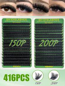 384/120 piezas Pestañas postizas de racimo individual estilo libro, racimos de pestañas DIY para extensiones de pestañas en casa, maquillaje - Multicolor - Ver 3