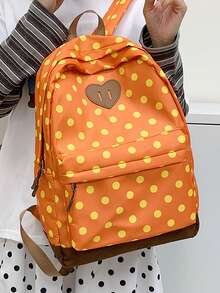 Mochila de gran capacidad conúltiples bolsillos y estampado de lunares, estilo minimalista, adecuada para viajes, salidas, compras, vacaciones, puede contener portátil, libros de texto, ropa - Naranja - Ver 3