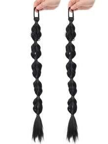2 piezas Extensiones de cabello de cola de caballo trenzada larga sintética de 20 pulgadas en negro/marrón/dorado con banda elástica para uso diario de mujeres - Multicolor - Ver 19