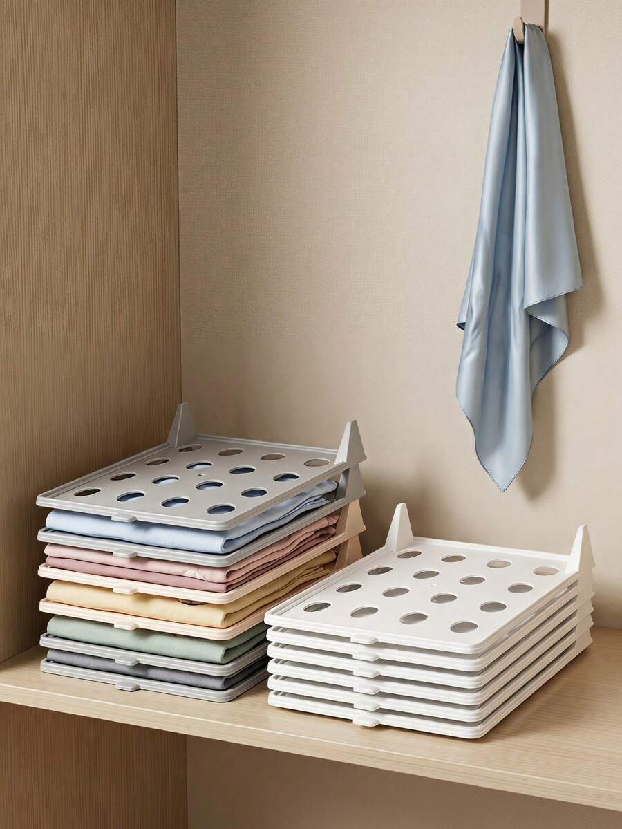 4/20‑Pack Stackable Clothes Organizer Trays, Portable Plastic Storage Boxes For Shirts & T‑Shirts, Space‑Saving Compact Storage For Wardrobe, Closet & Home Organization, Neutral‑Color Closet Storage Bins For Mounted Closet Systems - Multicolor - View 1