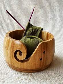 1pc Wooden Yarn Bowl, Knitted Knitting Storage Basket With Handmade Holes To Prevent Slipping, Suitable For Crochet Knitting DIY Art Craft Tools - Multicolor - View 5