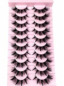 New 10Pairs Manga Eyelashes Natural Spiky Mink Lashes Natural Curl Full Strip Faux Mink Lash Spikes Wispy Thick Soft Fake Lashes Extension Makeup - 黑色 - 查看 5