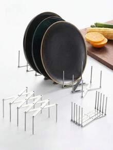 Haus Hana 1pc Kitchen Stainless Steel Pan Shelf Side Pot Lid Rack Telescopic Folding Storage Rack Row Skeleton Grill - Silver - View 3