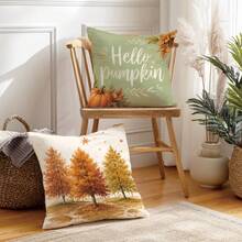 Autumn Forest Truck Pumpkin Cushion Cover 4-Piece Set, Single-Sided Printed Peach Skin Velvet Polyester Material, 45*45CM Pillow Covers For Modern Fabric Sofa Indoor Decor, Party Decoration, Gift Giving - Multicolor - View 7