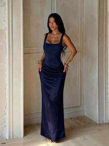 Summer, Elegant Dresses For Parties, Luxury Evening Dresses For Weddings, Vacation Wear For Women, Birthday Dresses, Back To School, Festivals, Beach - Navy Blue - View 4