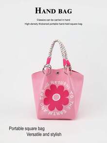 1pc Cartoon Floral Large Capacity Lightweight Tote Bag, Suitable For Commuting, School, Travel, Portable Matching With Clothes, All Seasons - Multicolor - View 8