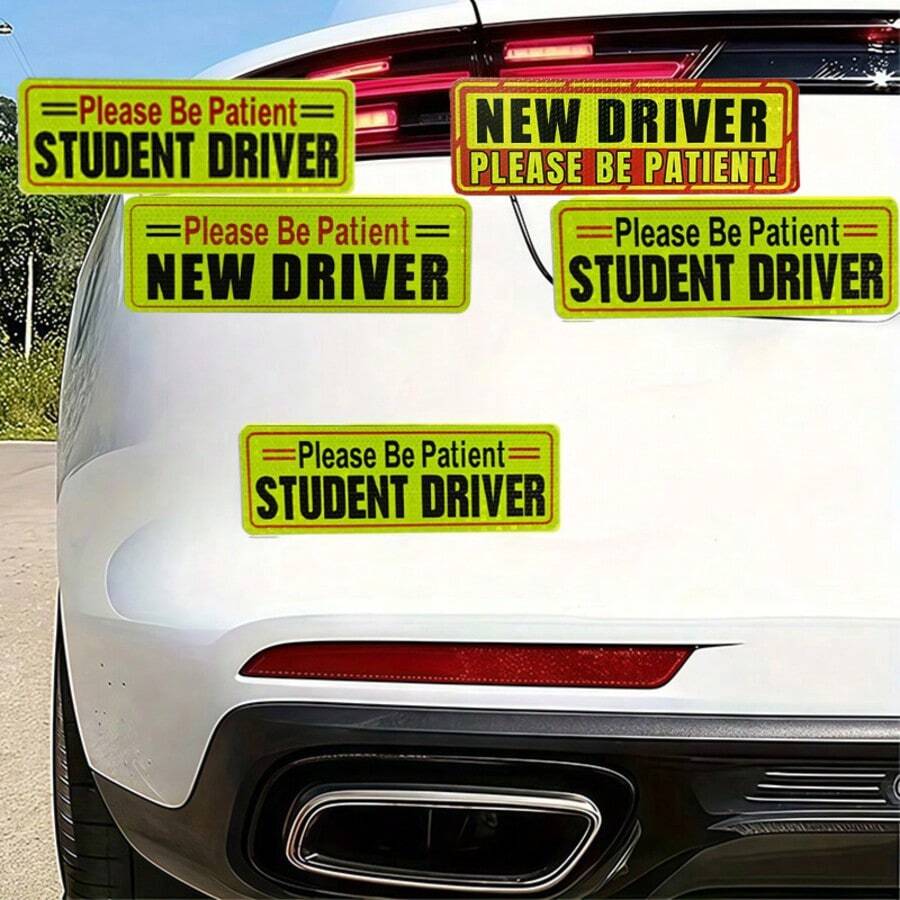 3pcs Magnetic Car Stickers For New Drivers, Colorful Reflective Designs, Strong Adhesion, Easy To Install And Remove Without Residue - 3-piece Magnetic Warning Sign Stickers - View 1