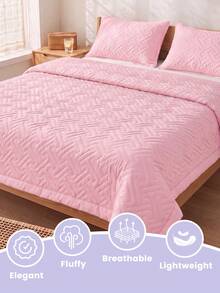 1pc Summer Lightweight Quilted Cooling Blanket, Solid Color Curved Grid Soft Quilt, Breathable And Cool All Night, Ultra Soft And Comfortable, Fits All Bed Sizes, Ideal For Bedroom And Dorm Decor (Pillow And Pillowcase Not Included) - Pink - View 6