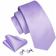 Lavender Plain Necktie Hanky Cufflinks Tie Clip Decor Kit For Summer Art Festival Banquet - Mauve Purple - View 4