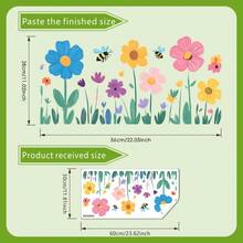 1PC Hand-Painted Colorful Wildflower & Bee Window Sticker, Fresh Pastoral Floral Glass Window Self-Adhesive Decorative Decal For Living Room And Kids Room - Multicolor - View 8