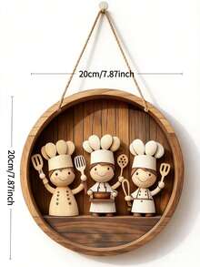2D Flat Design Chef Logo Hanging Decor, Charming Round Wooden Wall And Porch Decorative Plaque, Art Deco Style, Multi-Purpose Indoor/Outdoor Hanging Ornament, Suitable For All Seasons, Rustic Porch Decoration, Gift For Friends - Khaki - View 4