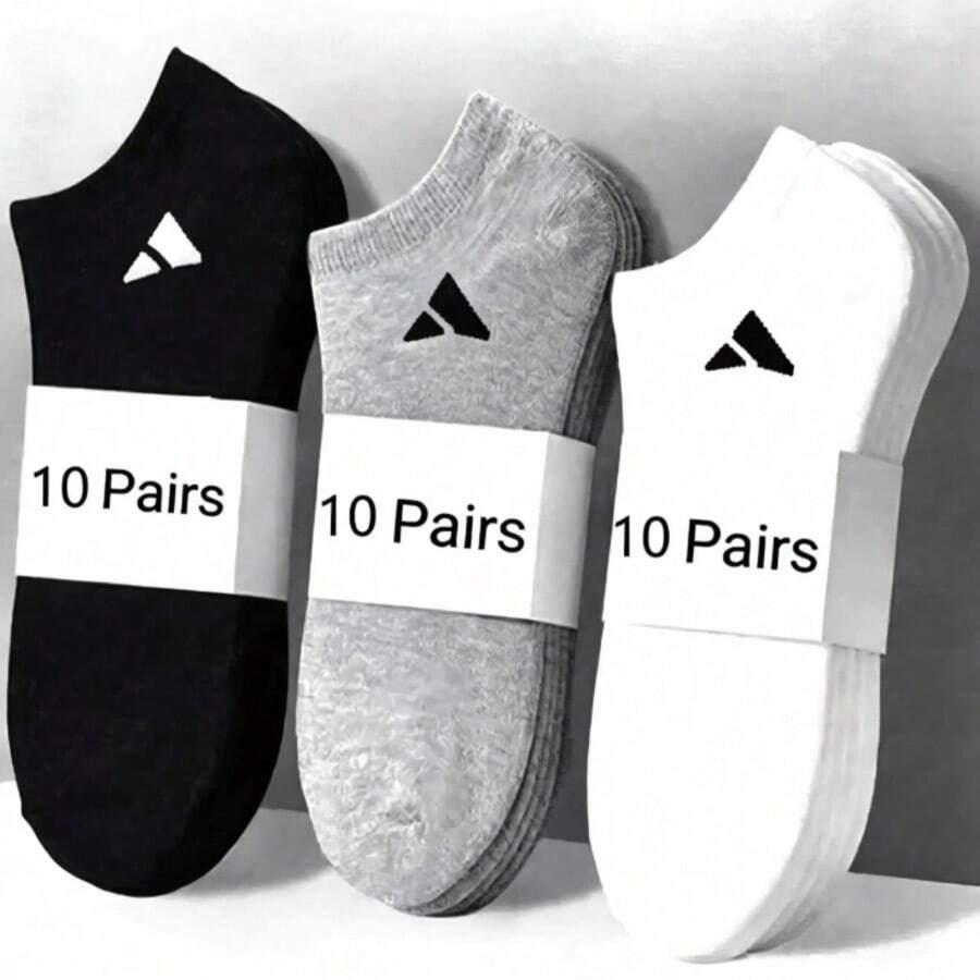 20 Pairs Unisex Sports Socks White/Black/Grey Comfortable Breathable Short Socks Couple Boat Socks Suitable For Daily Casual Wear Diagonal Design Sweat-Absorbent Breathable Classic Versatile Solid Color Minimalist Fashion 1/3/5/10/15/20/30/ Pairs - Multicolor - View 1