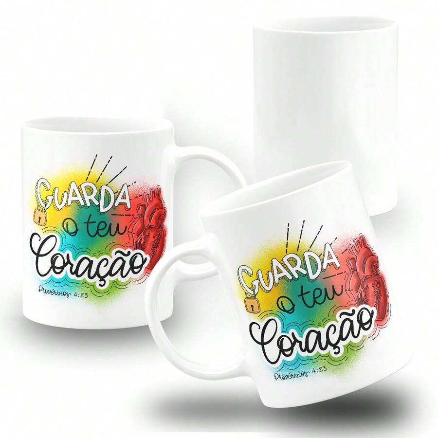 Caneca Personalizada Guarda o Teu Coração Provérbios 4:23 - Colorida - Branco - Visão 1