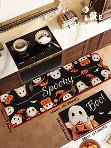1/2pcs Halloween Cute Ghost Style Kitchen Rug And Mat, Halloween Home Decor, Non-Slip Pumpkin Floor Mat, Halloween Holiday Kitchen Carpet - Multicolor - View 14