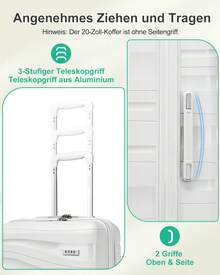 14" 20" 24" 28" Polypropylen-Hartschalen-Kofferset mit TSA-Schloss, Spinnerrollen. Einzelkoffer, 3- oder 4-teiliges Set verfügbar, Reisegepäck für Urlaub, Geschäfts- und Familienreisen - Weiss - Übersicht 5