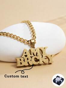 Personalized Name Necklace Pendant, Minimalist Design For Men And Women, Customized Gift For Boyfriend, Brother, Classmate, Suitable For Anniversary, Christmas, Halloween High-End Gifts - Gold Frosted Double Layer - View 2