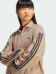 Adidas Originals Women's ORIGINALS CHECKS TRACK TOP Vintage Colorblock Striped Double Zipper Casual Jacket Plaid Top LE8307 - Brown - View 5