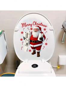 1 pieza Pegatina divertida de rollo de papel higiénico de Papá Noel, Pegatina decorativa de Papá Noel para puertas de armarios, paredes, inodoro, decoración de baño, autoadhesiva y removible, decoración navideña, pegatina decorativa de Navidad - Múltiples estilos - Ver 2