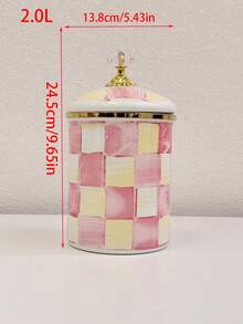 Gentle Creamy INS Style + Pink Yellow White Hand-Painted Checkerboard / Pure Pink Macaron Color Scheme + Round Teapot & Straight Storage Jar Set + Solid Wood Handle + Crystal Top Bead + Gold Rim + Even Heat Distribution, Airtight Moisture-Proof Easy To Clean + Enamel Coffee Pot Storage Jar Set + Home Coffee Brewing, Afternoon Tea Gathering, Kitchen Storage, Holiday Housewarming Gift - Multicolor - View 15