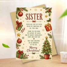1 Greeting Card + 1 Envelope Warm Festive Christmas Greeting Card, Decorated With Gifts And Tree "Merry Christmas" For Sister, Winter Holiday Elegant Style Card. - View 8