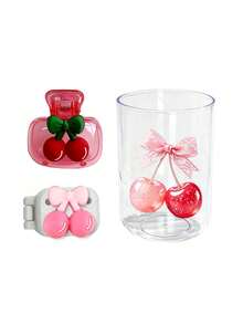 Vaso para cepillo de dientes transparente con diseño de cereza y tapa para cepillo de dientes, caja antipolvo para cabezal de cepillo de dientes, vaso para enjuague bucal estilo INS, vaso para cepillo de dientes para el hogar, soporte para cepillo de dientes con diseño de cereza, tapa portátil para cabezal de cepillo de dientes, artículos de baño diarios, almacenamiento de baño, set esencial de viaje - Multicolor - Ver 16