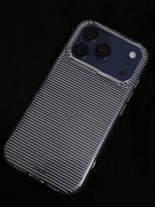 復古水波紋棕藍格紋手機殼，適用於 Apple 17 11 12 13 14 15 16 Pro Max Plus，秋冬亮面保護殼 - 白色細條紋 - 查看 7