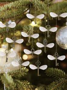 17/1pc Vintage Frame Key Pendant With 30 Pairs Dragonfly Wings, Christmas Tree Ornament, Christmas Home Decor, Holiday Decoration, Wedding Decor, Suitable For DIY Jewelry Making, Wedding Party Gifts, Indoor Decoration, Party Decoration Pendant, Birthday Gift, Christmas Home Decor, Holiday Outdoor Decoration - Multicolor - View 1